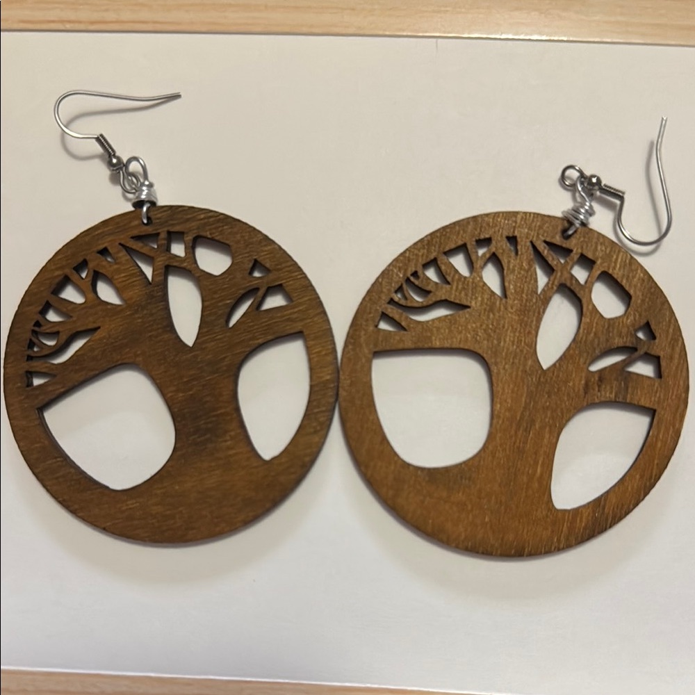 2” Tree of Life Wooden Earrings